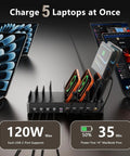 10 Port USB-C Desktop Charging Station With 750W Total Output, 5 USB-C 120W Each And 5 USB-A 30W Each, charging multiple devices