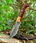 Custom Handmade Damascus Fixed Blade Knife 10 Inch With Rosewood And Olive Wood Handle Full Tang Badass Black Leather Sheath