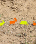 Range Ready Neon Color Steel Animal Silhouette Targets 4 Pack High Visibility Knockovers in outdoor setting