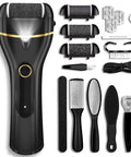 Waterproof Electric Foot Callus Remover With Three Roller Heads Two Speed Settings Battery Display At Home 17 In 1 Rechargeable Pedicure Kit with accessories