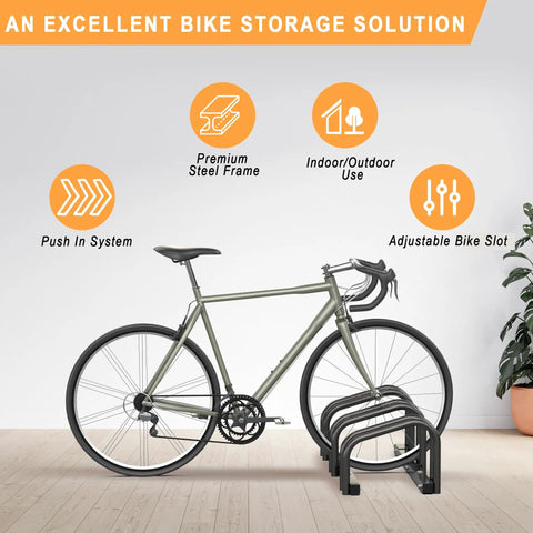 Three Bike Floor Stand For Garage And Indoor And Outdoor Use Space Saving Bike Rack That Mounts To Floor Fits 22 To 28 Inch Wheels
