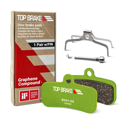 Graphene Compound Mountain Bike Disc Brake Pads For Shimano And TRP Quiet Long Lasting Braking With GraphEx Tech displayed