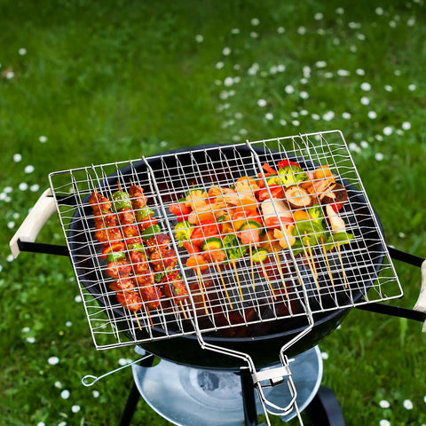 Foldable Stainless Steel Fish Grill Basket For Grillin Veggies Shrimp And Meat Portable BBQ Rack on outdoor grill with veggies
