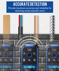 Stud Finder Wall Scanner4 in1Wall Stud Detector of AC Wire Wood Metal Studs with display, detecting wood, metal, and AC wires.