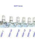 Six Pack BSPP Hydraulic Swivel Tees Kit With 1/4, 3/8, 1/2, 5/8, 3/4 And 1 Inch BSPP Sizes arranged in sequence