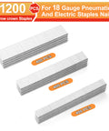 18 Gauge Narrow Crown Staples Set For Nail Guns Heavy Duty Assorted One Half Inch Three Quarter Inch One Inch Sizes 1200 Pack Fits Most 18 Gauge Pneumatic And Electric Staplers