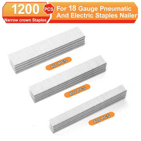18 Gauge Narrow Crown Staples Set For Nail Guns Heavy Duty Assorted One Half Inch Three Quarter Inch One Inch Sizes 1200 Pack Fits Most 18 Gauge Pneumatic And Electric Staplers