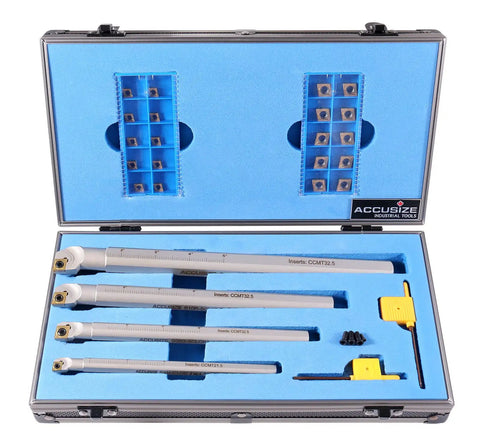 Right Hand SCLCR Indexable Boring Bar Set With 20 CCMT Inserts, 31-Piece Pro Grade Machining Kit For Bore Work, Includes Bars In Three Eighths, One Half, Five Eighths, And Three Quarters Inch For Precision