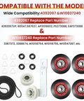 Components of Premium 4392067 Dryer Repair Kit With W10837240 Idler Pulley And WPW10314173 Roller laid out.