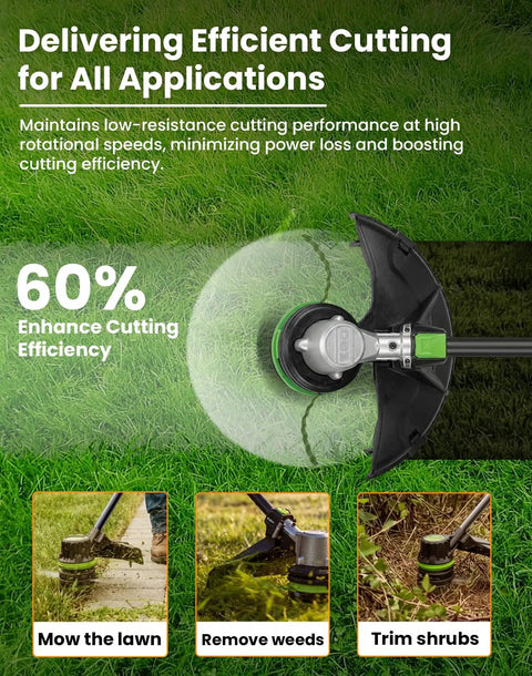 Close-up of a Four Pack Twisted Trimmer Line 0.095 Inch By 56 Feet For EGO Trimmers Replacement String cutting grass efficiently.