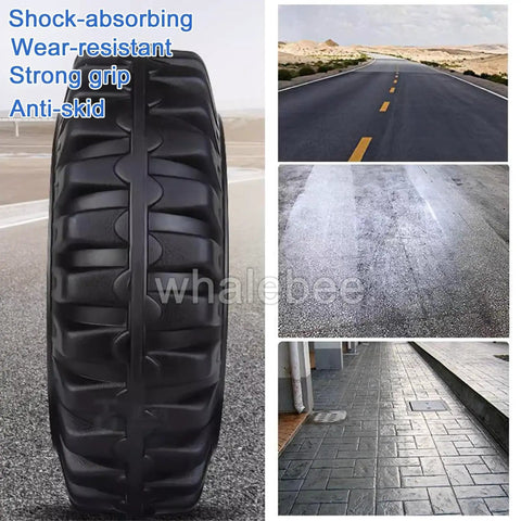 Heavy Duty Industrial Casters 6 And 8 Inch Set Of 4 Rock Solid Swivel Units With Heavy Locking Brakes Solid Rubber Wheels showcasing a black rubber tire.