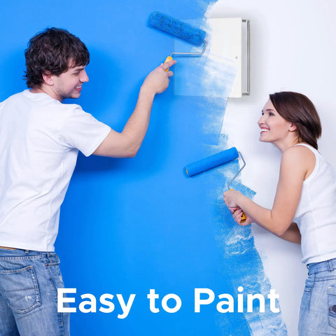 Couple painting a wall with Rock Solid 18 X 18 Inch Metal Access Panel With Bead Flange visible, showcasing easy setup.