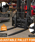 Premium Heavy Duty 45 Inch Tractor Pallet Forks Paired With Robust 50 Inch Forklift Blades showing adjustable design and load capacity.