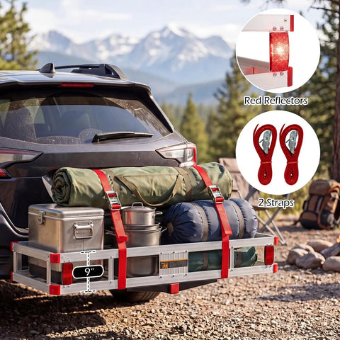 Heavy Duty Aluminum Hitch Cargo Carrier With 500 Lbs Capacity And Two Inch Receiver Mount For RV Camper SUV And Pickup Truck Rugged Road Trip Gear