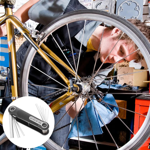 Compact Folding Hex Key Set With 8pcs Multi Size Wrenches And Flat Screwdrivers For Handy Bike Fix Ups Tool Kit That Fits In Any Toolbox used on bicycle wheel repair