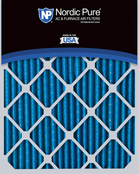 Close-up of six pack 1-inch pleated air filters, actual size 15.5 x 19.5 x 0.75, MERV 7 synthetic media, made in USA for HVAC systems.