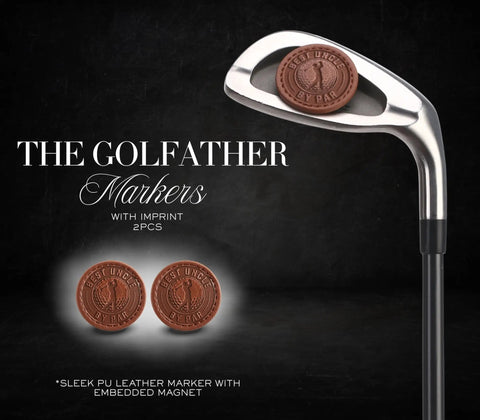 Uncle Golf Gift Bundle Golffather markers on golf club; personalized PU leather markers, 2 pcs for Uncle's cool golf gear.