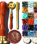 M Wax Seal Stamp Kit Beginner Friendly All In One Set With Copper M Stamp 360 Wax Beads In 18 Colors Solid Wood Handle Heat Resistant Melting Spoon Perfect For Wedding Invitations And Envelope Sealing