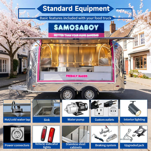 Commercial Grade 13 Foot Stainless Steel Food Trailer With Slick Mirror Polish featuring standard equipment and a sleek design.