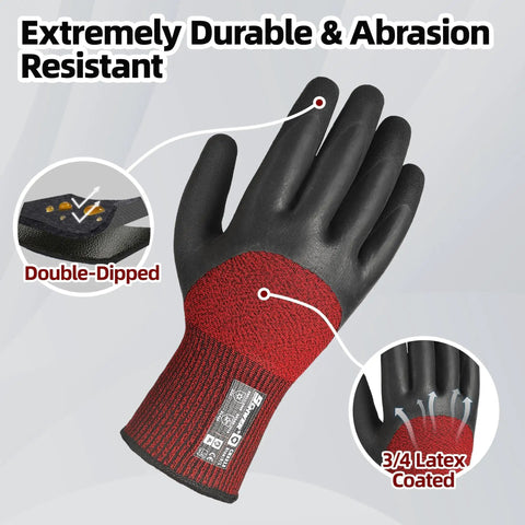 Three Pairs Winter Work Gloves With Three Quarters Double Dipped Coating, Built For Real Warmth, Tough Grip And Abrasion Resistance, ANSI A2 Cut Resistant, Large