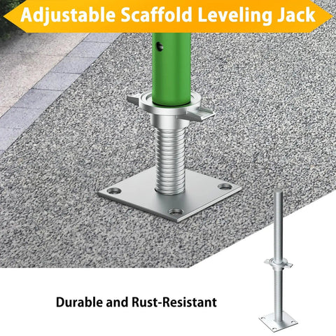 Heavy Duty 17 Inch Adjustable Scaffold Leveling Jacks Four Pack Built Like A Tank For Temporary Work Platforms With No Sweat Height Adjustments And Premium Hollow Steel Core Support