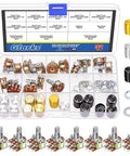 WH148 Dual Linear Rotary Taper Potentiometer Kit With Knobs 50 Pcs Including 1K 5K 10K 50K 100K 250K 500K 1M Ohm in organized case