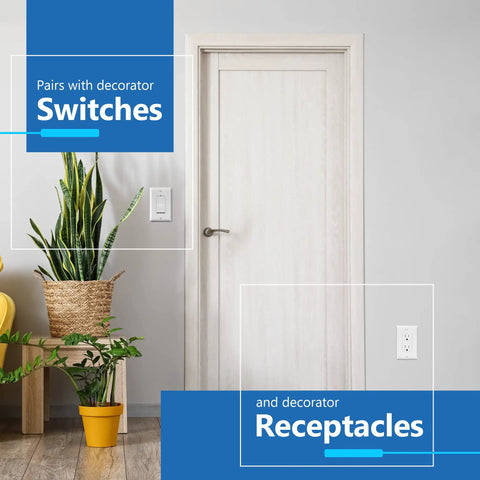Room with Decorator Switch Cover 1 Gang Matte White Wall Plate Mid Size 4.88 By 3.11 Inches Fits Decorator Devices on wall