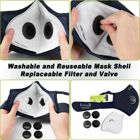 Three Color Reusable Dust Mask Respirator For Woodworking And Construction With 99.9 Percent Carbon Filters, Breathable Face Mask