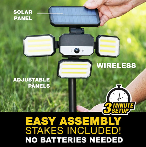 Solar Outdoor Garden Lights With Motion Sensor And 180 Degree Swivel Panels, 108 COB LEDs, Waterproof Outdoor Lights