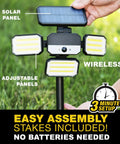 Solar Powered Outdoor Flood Light With Motion Sensor, 3 Head Wall Lights, adjustable solar panel, wireless setup