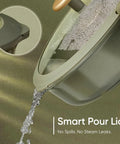 Close-up of the smart pour lid of 19 Piece Nonstick Pots And Pans Set With Detachable Handle For Easy Cleanup, Oven Safe Cookware.