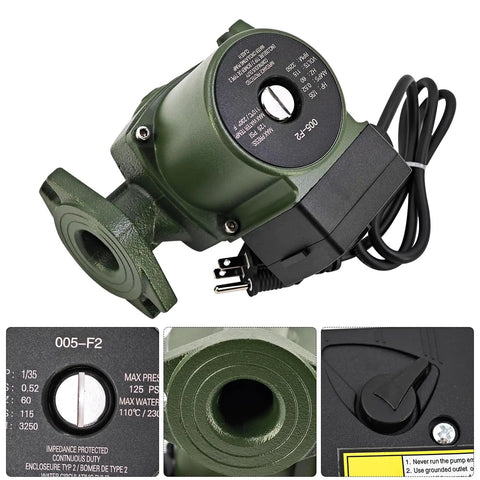 Heavy Duty Hydronic Hot Water Circulator Pump 005 F2 Replaces Taco Models 115 Volt 1/35 Hp with power cord and mounting