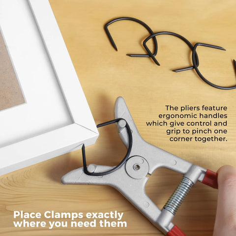Eight Pack Miter Spring Clamps For Woodworking Projects Easy Glue Ups Of Mitered Corners Fast Hold For Picture Frames in use