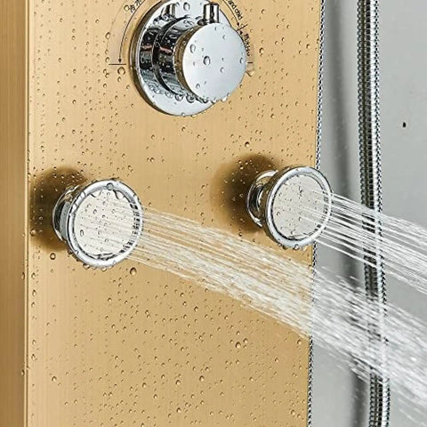 Rock Solid Matte Black Shower System With Ceiling Rainfall Head And Hand Sprayer Featuring Soft LED Glow And Air Injection Valve Designed For Smooth Daily Showers And Worry Free Maintenance, showing chrome controls with water sprays.