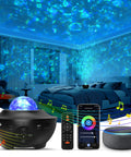 Galaxy Night Light Projector With Bluetooth Speaker And Remote, Alexa And App Control illuminating bedroom with starry scene