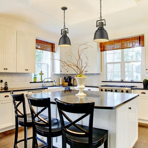 Quarry 1 Light Pendant In Antique Black Iron With Gold Accents For Industrial Farmhouse Kitchens Island Lighting