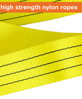 Close-up of yellow 3 high strength nylon ropes used in Heavy Duty Tow Strap 3 Inch By 8 Foot Tree Saver Pull Strap With 30,000 Pound Capacity.