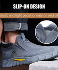 Grey Mid Cut Welding Safety Boots With Steel Toe For Men, slip-on design with elastic for easy wear, premium suede upper
