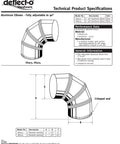 Technical diagram of Aluminum Dryer Vent Elbow 4 Inch Fully Adjustable 0 Degree To 90 Degree Angled Duct Connector Silver for venting.