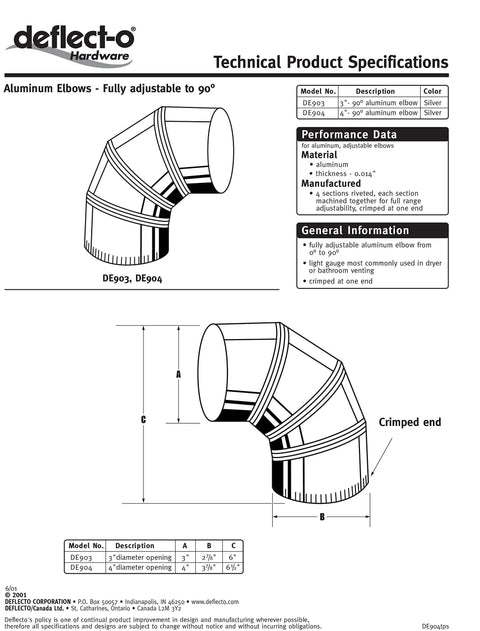 Technical diagram of Aluminum Dryer Vent Elbow 4 Inch Fully Adjustable 0 Degree To 90 Degree Angled Duct Connector Silver for venting.