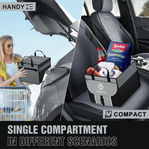 Heavy Duty Car Trunk Organizer For SUV With 63L 26L Modular Storage Foldable Waterproof on car seat with groceries inside