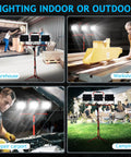 Beast Bright 150W LED Work Light With Tripod Stand lighting workshop and camping scenes with 15000 lumens brightness.
