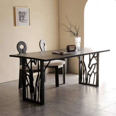 Interior with dining table featuring 28 Inch Metal Table Legs Set Of 2 Built Tough Heavy Duty Industrial Modern Desk Bases With Laser Engraving Cutout Pattern Rectangular Frame