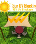 Beige 6 By 8 Foot Sun Shade Sail Canopy Awning Permeable Fabric Pergola Cover For Outdoor Patio Lawn Garden Backyard Carport UV Blocking Shade Sail With Easy Setup Durable Ropes Built For Chill Backyard Hangouts over a table and chairs