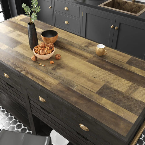 Peel And Stick Butcher Block Countertop Wallpaper Waterproof Wood Grain Vinyl Roll on kitchen island top view