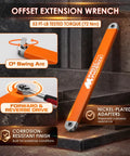 Offset Extension Wrench with Zero-Degree Swing, 15.4 Inch Reach, 3/8 Inch Drive, corrosion-resistant, nickel-plated adapters