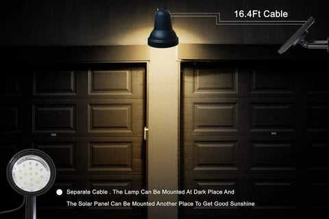Solar Outdoor Spotlights Waterproof LED Flood Light With Separate Solar Panel illuminating garage at night