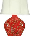 Red 27 Inch Porcelain Harvest Lamp With Vitreous Body, Your New Go To Table Lamp For Living Room Or Bedroom, Fruitful Harvest Style