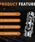 Heavy Duty Double U Joint Steering Shaft 3/4 Inch DD to 3/4 Inch DD Chrome Coated Universal Joint, 5 Inch Total Length, 35 Degree Working Angle, 4000 RPM Max, 40Cr Alloy Steel With Premium Needle Roller Support, chrome u-joint