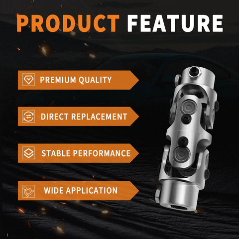 Heavy Duty Double U Joint Steering Shaft 3/4 Inch DD to 3/4 Inch DD Chrome Coated Universal Joint, 5 Inch Total Length, 35 Degree Working Angle, 4000 RPM Max, 40Cr Alloy Steel With Premium Needle Roller Support, chrome u-joint
